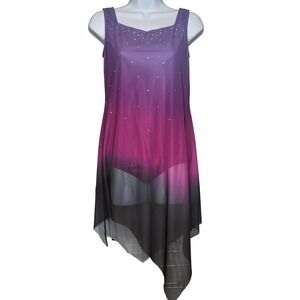 Weissman Girls Ombre Rhinestone Leotard Dance Dress Size M Purple Gymnastics